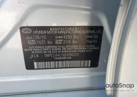 2011 Hyundai Sonata Se из США, поврежденный, VIN 5NPEC4AC0BH096201